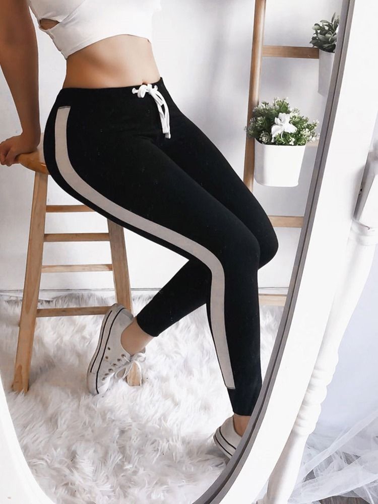 Lace-up Stripe Leggings Til Kvinder