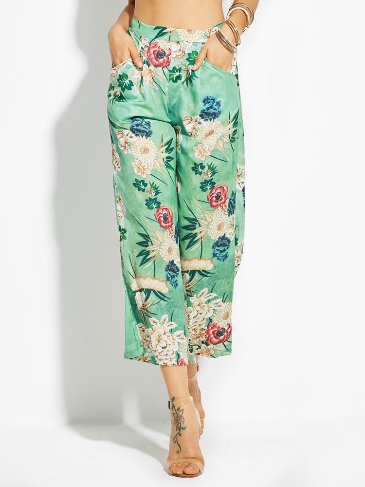 Loose Flower Print Wide Legs Bukser Til Kvinder