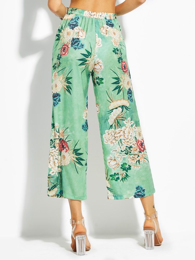 Loose Flower Print Wide Legs Bukser Til Kvinder