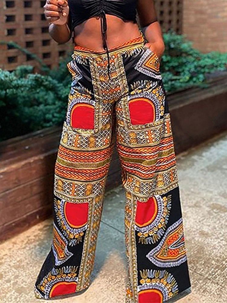 Loose Geometric Patchwork Wide Legs High Waist Casual Kvinders Bukser