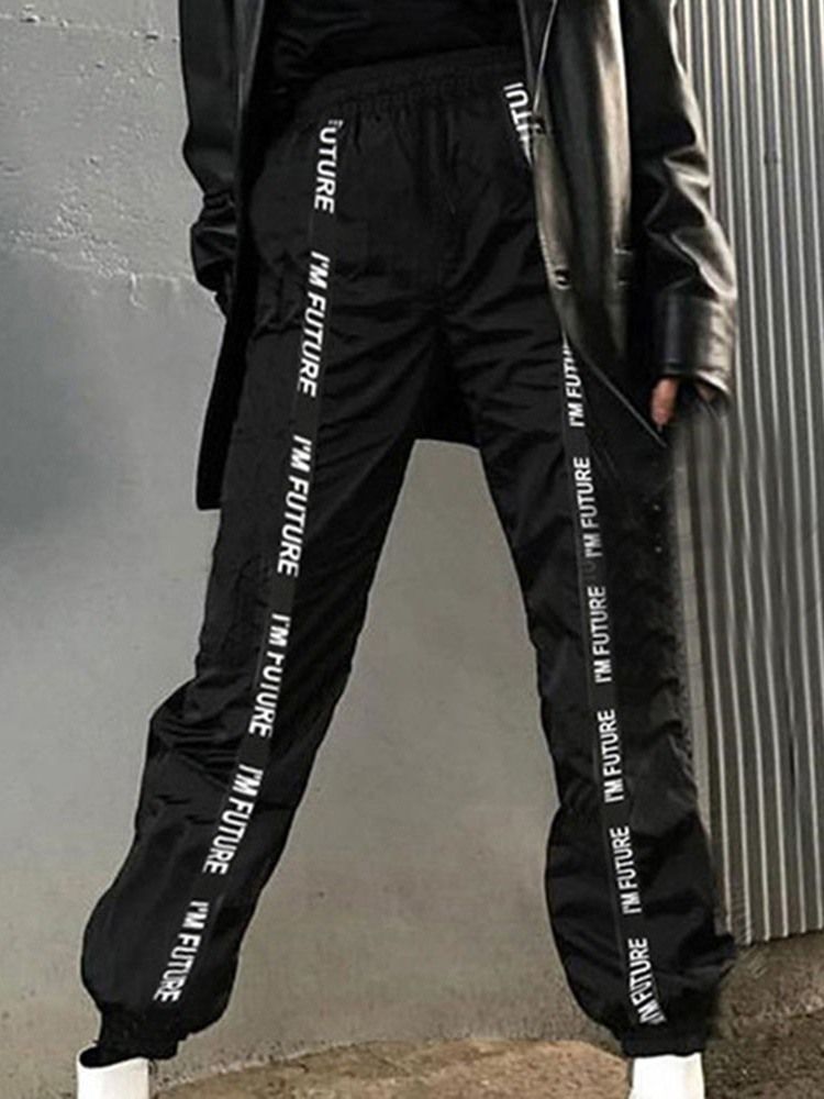 Loose Letter Pleated Pencil Pants Mid Waist Casual Women's Pants