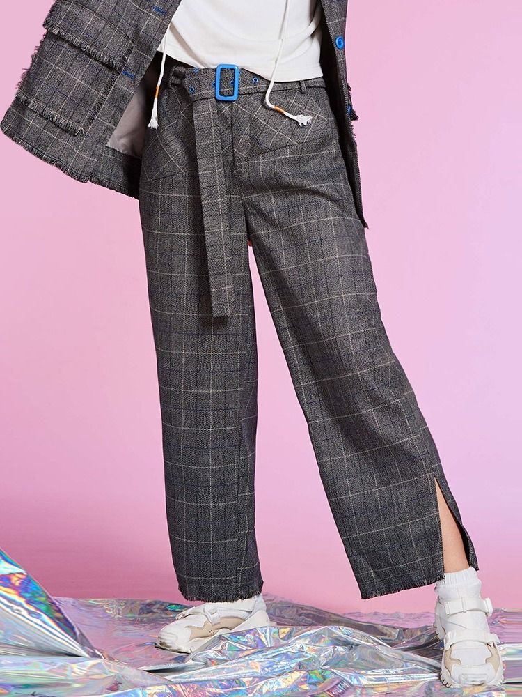 Loose Plaid Ankel Length Dame Bukser