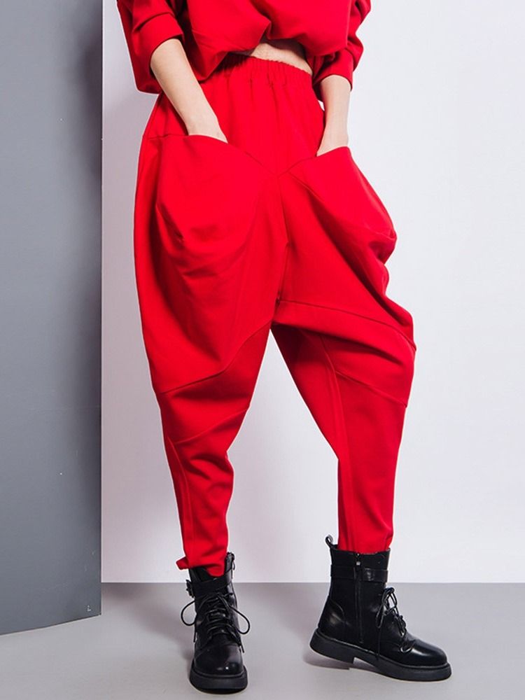 Loose Plain Pleated Baggy Pants High Waist Casual Kvinders Bukser