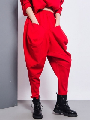 Loose Plain Pleated Baggy Pants High Waist Casual Kvinders Bukser