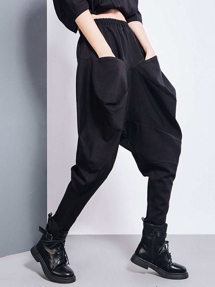 Loose Plain Pleated Baggy Pants High Waist Casual Kvinders Bukser