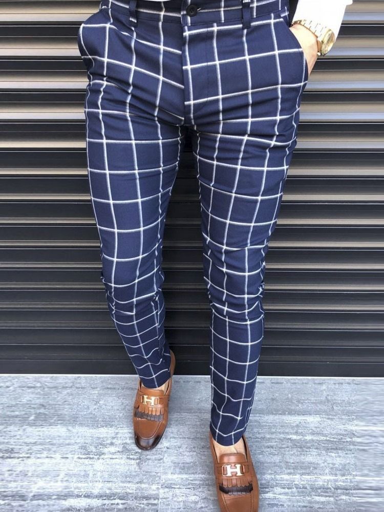 Lynlås Plaid Pencil Pants Ol Casual Bukser Til Mænd