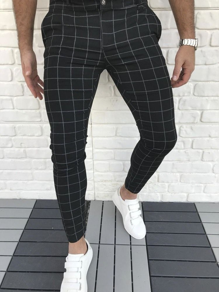 Mænds Plaid Pencil Pants Lynlås Four Seasons Casual Pants