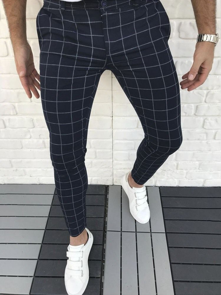 Mænds Plaid Pencil Pants Lynlås Four Seasons Casual Pants