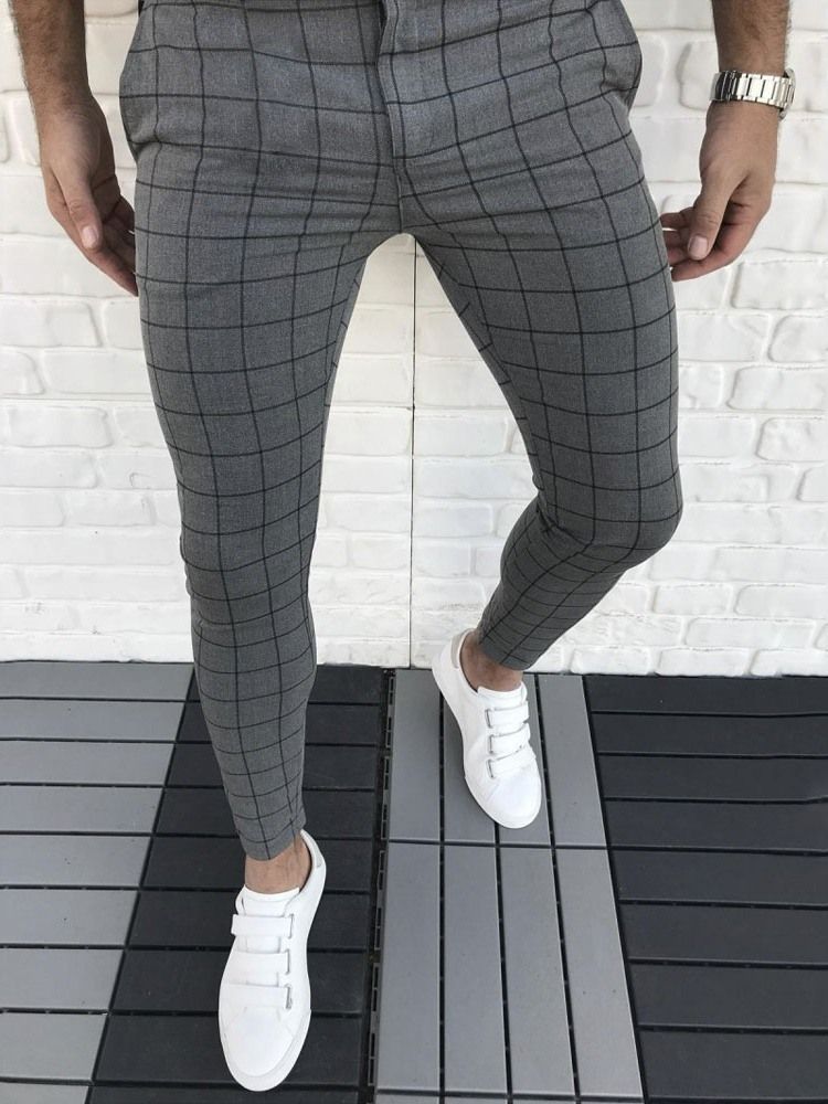 Mænds Plaid Pencil Pants Lynlås Four Seasons Casual Pants