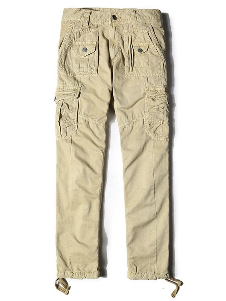 Mænds Pocket Plain Straight Four Seasons Mid Waist Casual Pants