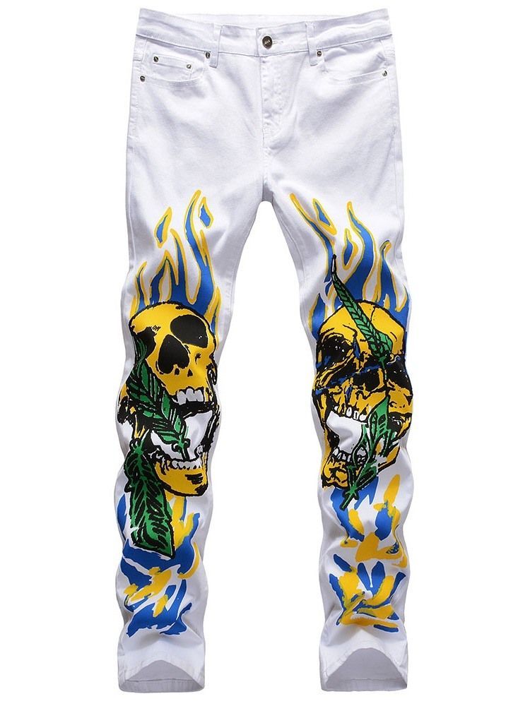 Mænds Print Straight Skull Mid Waist Four Seasons Casual Pants