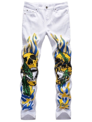 Mænds Print Straight Skull Mid Waist Four Seasons Casual Pants