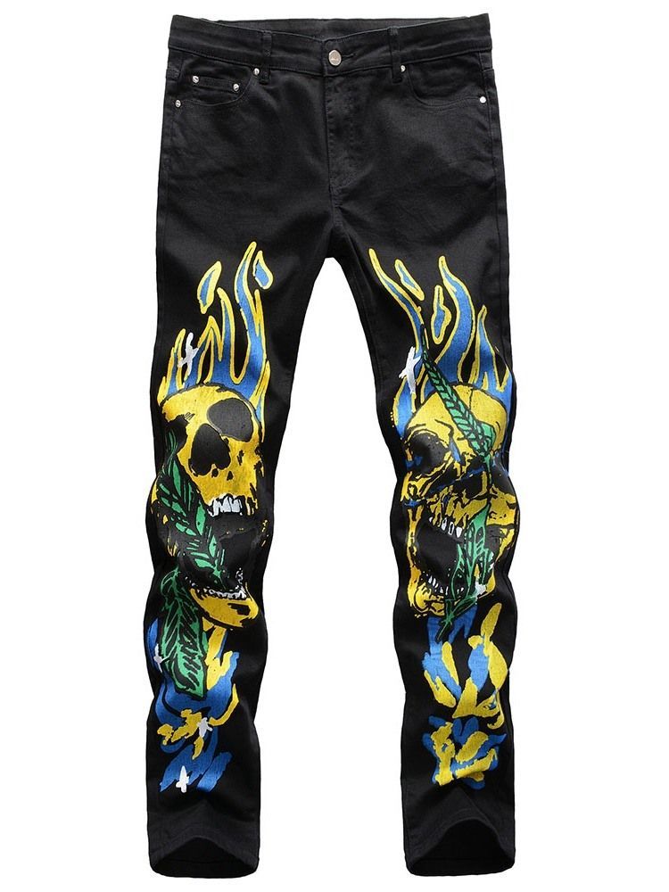 Mænds Print Straight Skull Mid Waist Four Seasons Casual Pants