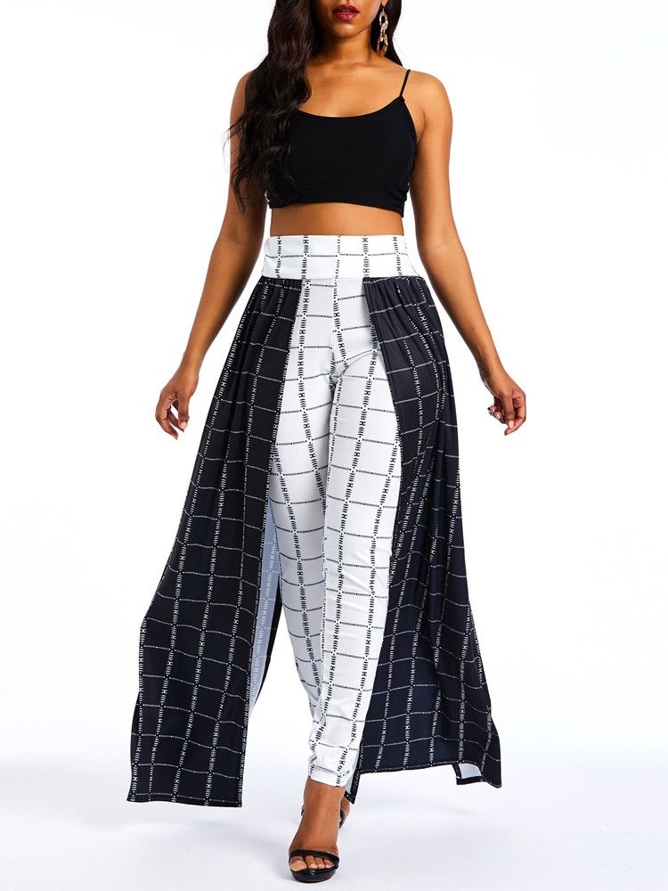 Patchwork Overlay Pyntet Color Block Plaid Women's Pants