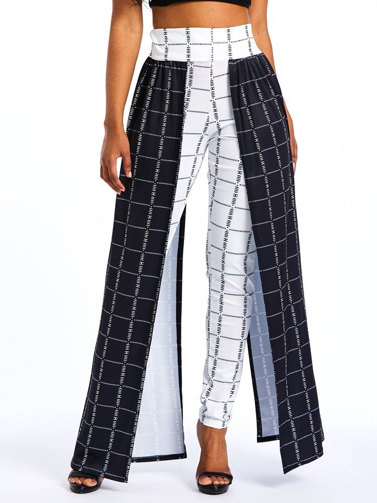 Patchwork Overlay Pyntet Color Block Plaid Women's Pants