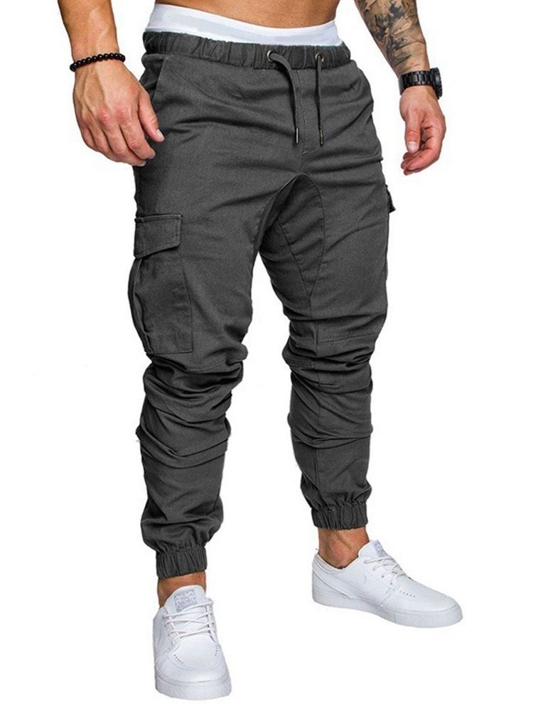 Pencil Pants Lace-up Plain Men's Sports Casual Pants