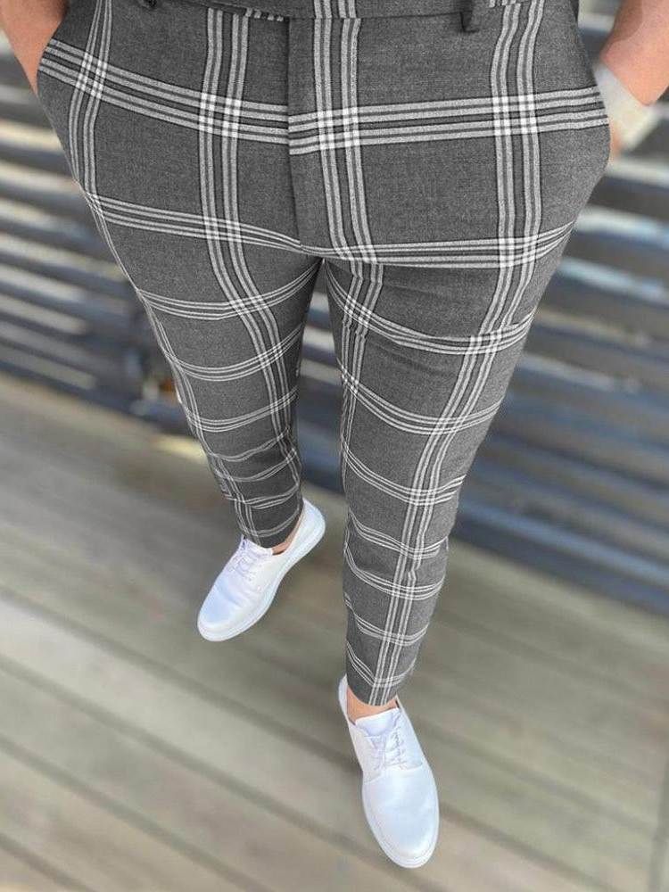 Pencil Pants Plaid Zipper European Men's Casual Pants