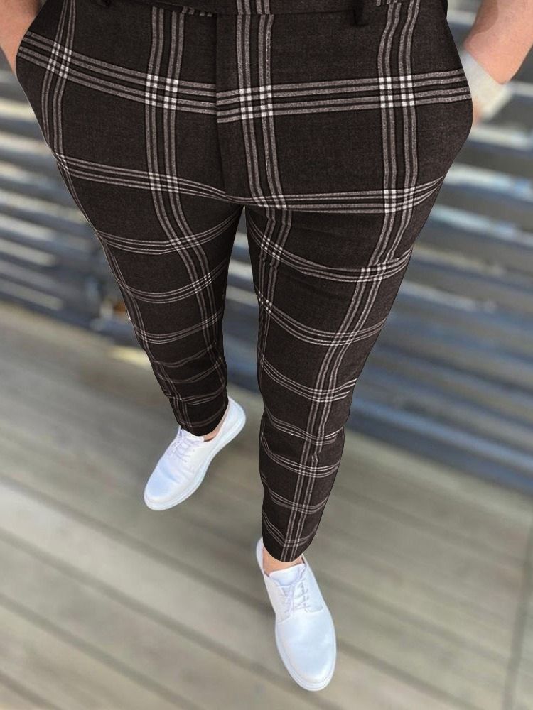 Pencil Pants Plaid Zipper European Men's Casual Pants