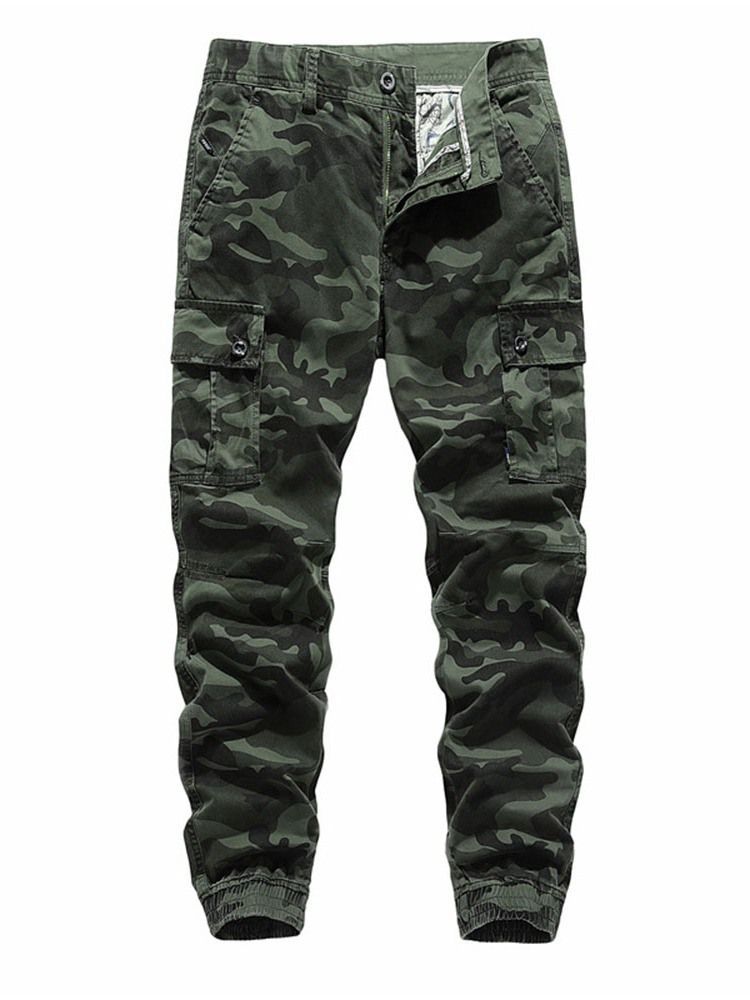 Pencil Pants Pocket Camouflage Mid Waist European Casual Men's Pants