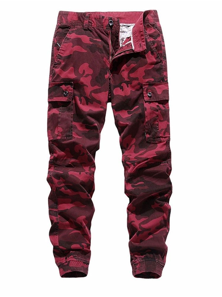 Pencil Pants Pocket Camouflage Mid Waist European Casual Men's Pants