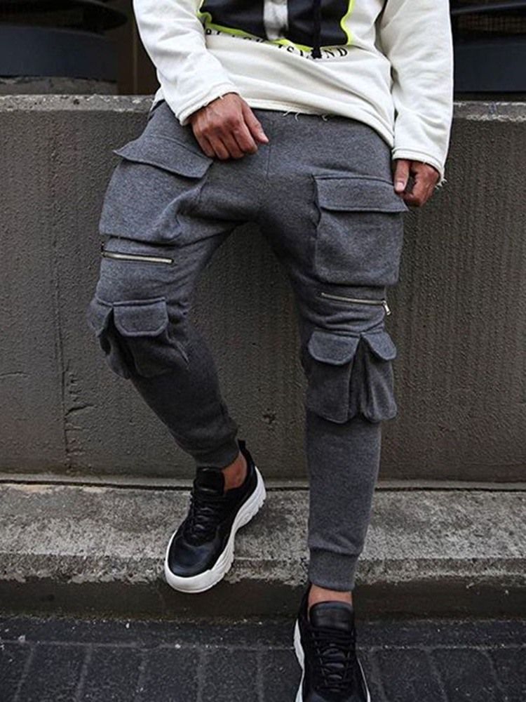 Pencil Pants Pocket Plain Hip Hop Mænds Casual Pants