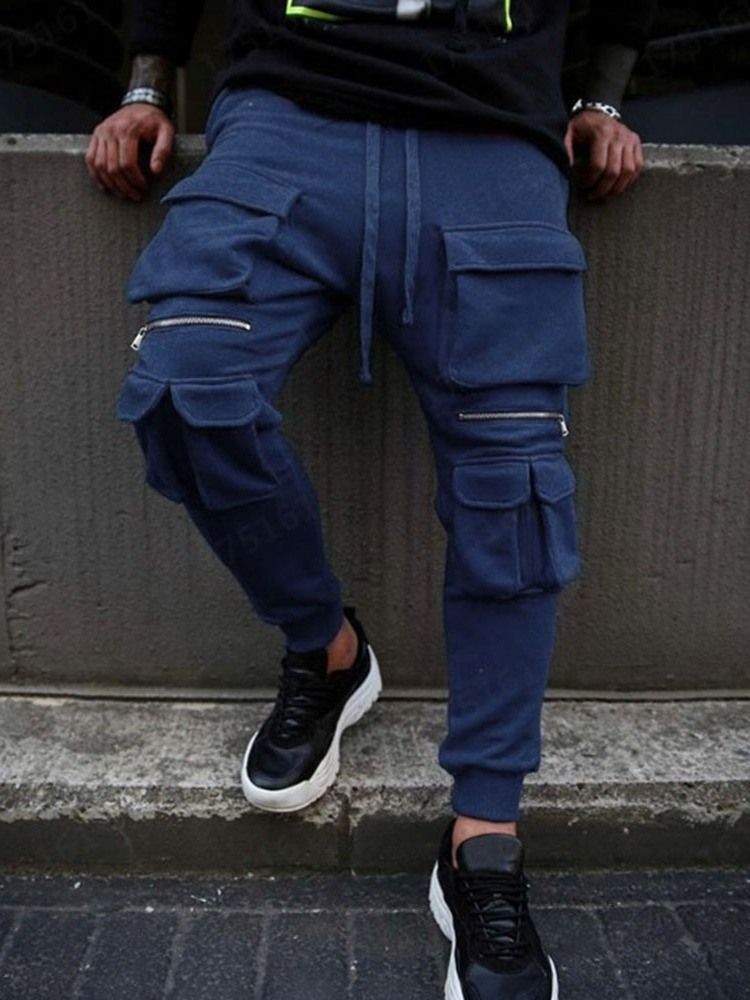 Pencil Pants Pocket Plain Hip Hop Mænds Casual Pants