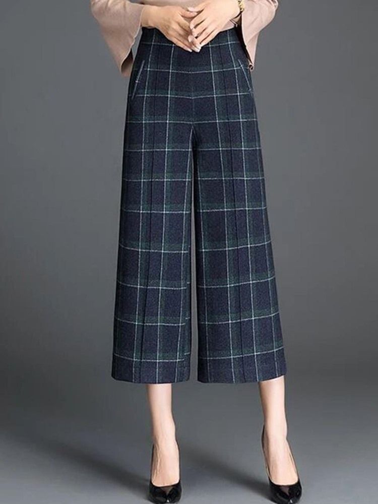 Plaid Cropped Pocket Women's Dress Pants