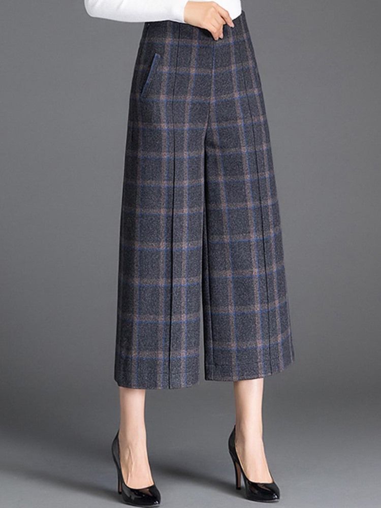 Plaid Cropped Pocket Women's Dress Pants