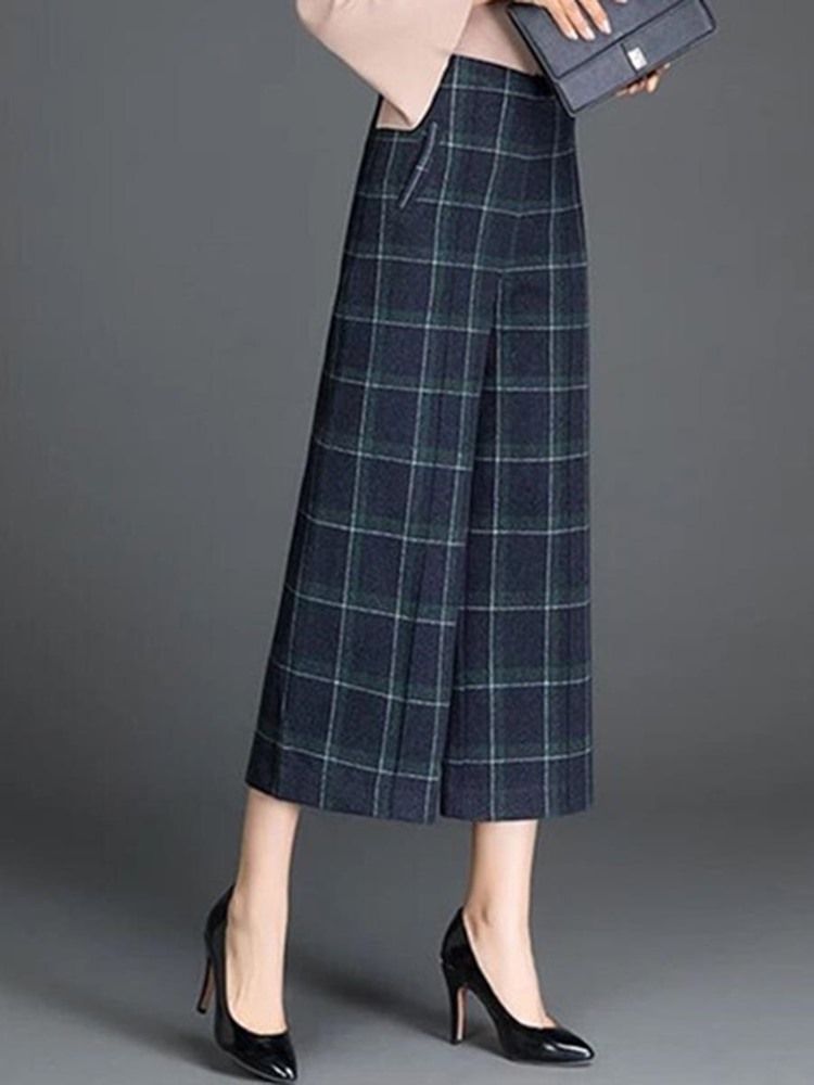 Plaid Cropped Pocket Women's Dress Pants