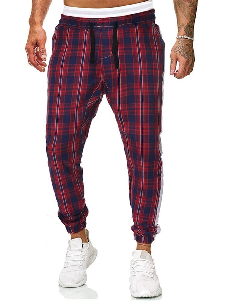 Plaid Print Mid Waist Herre Casual Bukser