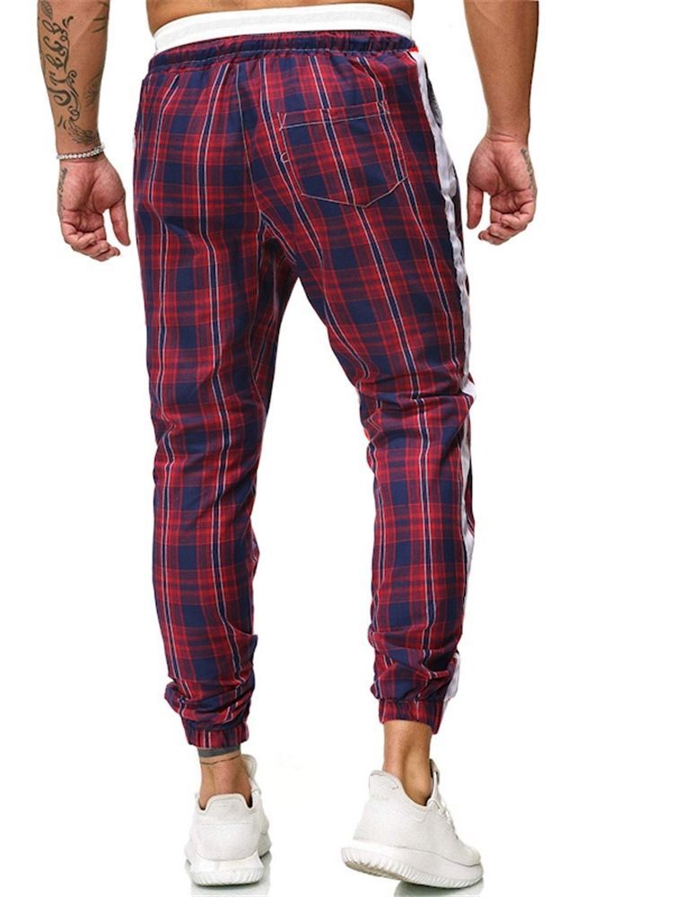 Plaid Print Mid Waist Herre Casual Bukser