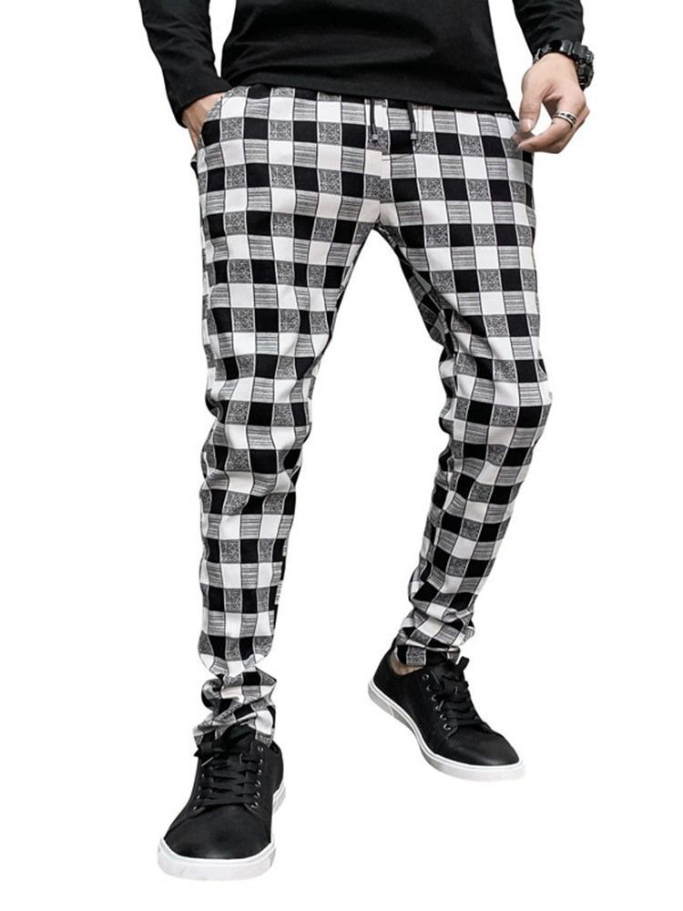 Plaid Print Pencil Pants Casual Casual Men's Pants