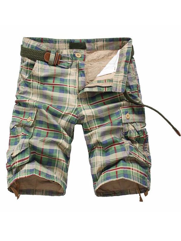 Plaid Straight Zipper Mid Waist Mens Casual Bukser