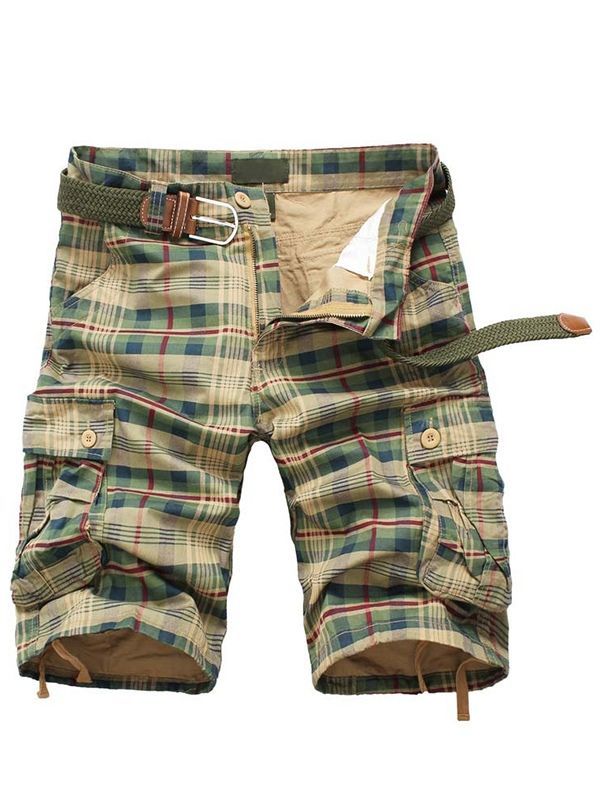 Plaid Straight Zipper Mid Waist Mens Casual Bukser