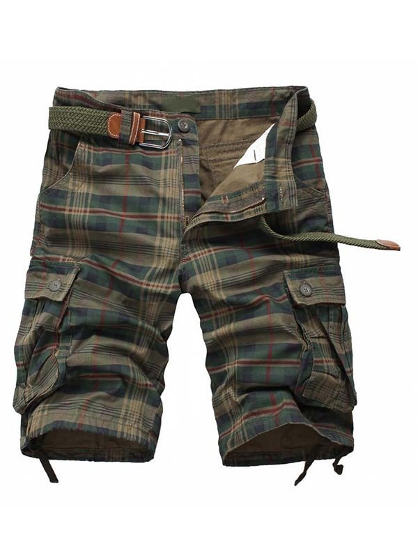 Plaid Straight Zipper Mid Waist Mens Casual Bukser