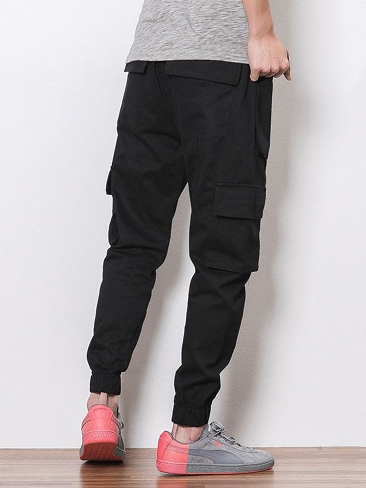 Plain Color Pocket Overall Lace-up Herre Casual Bukser