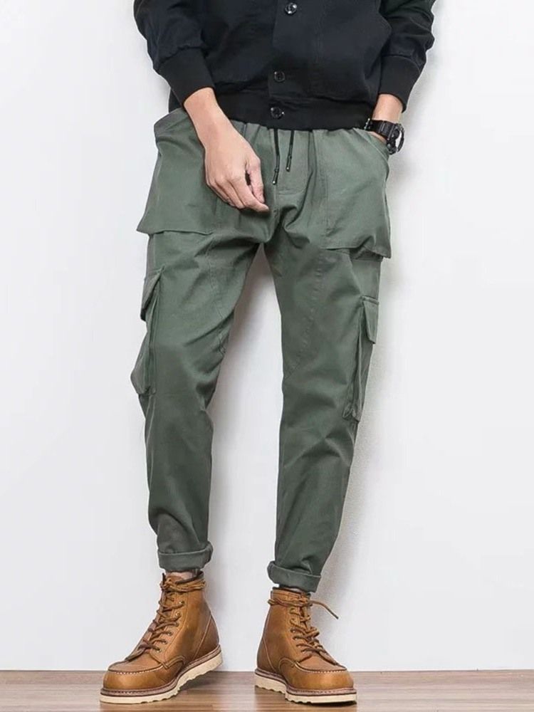 Plain Color Pocket Overall Lace-up Herre Casual Bukser