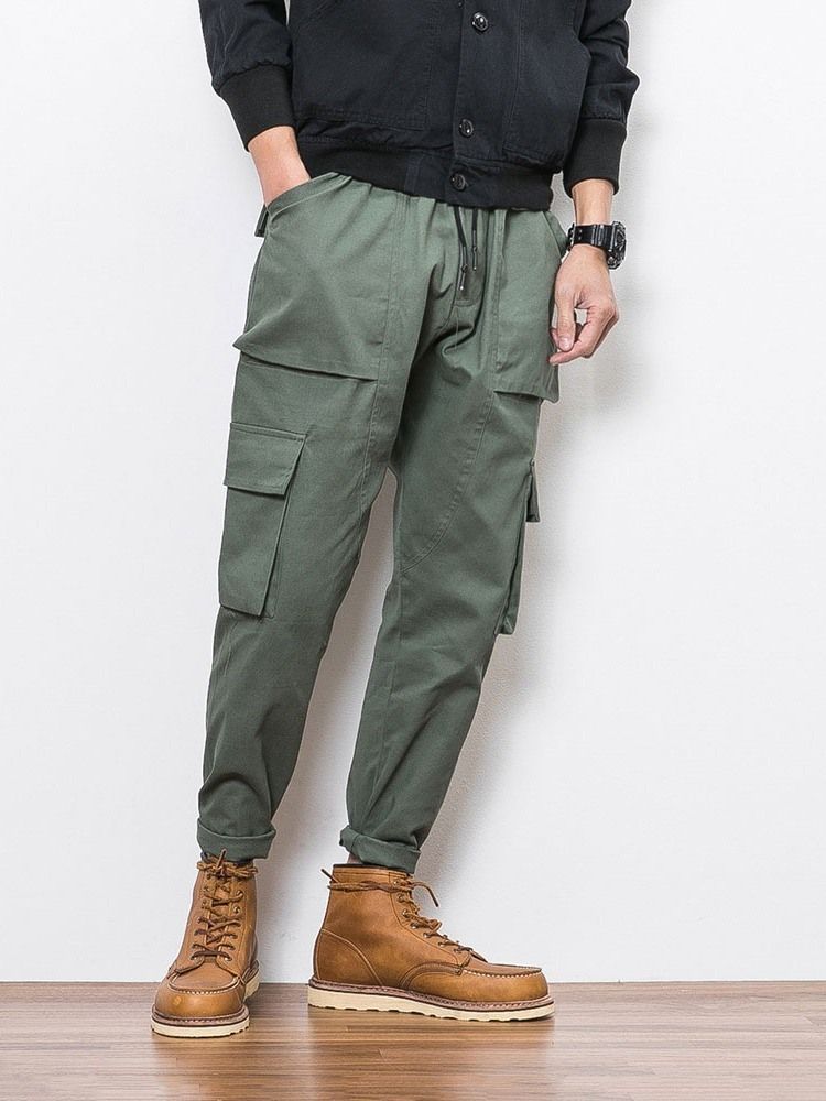 Plain Color Pocket Overall Lace-up Herre Casual Bukser