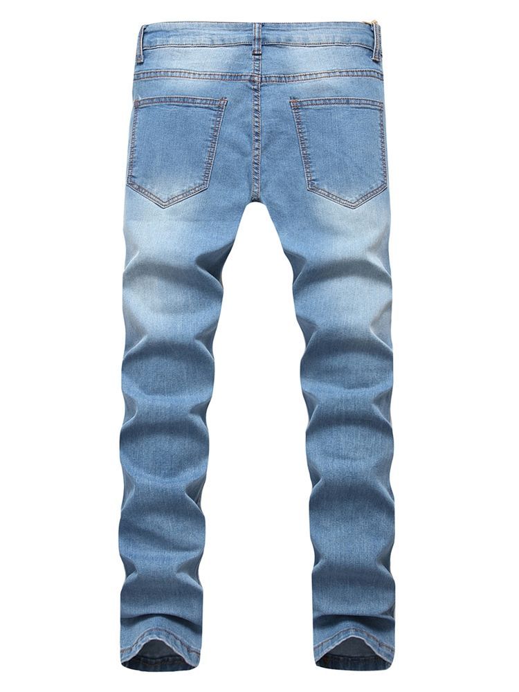 Plain Hole Zip Cotton Denim Vogue Slim Men's Pants