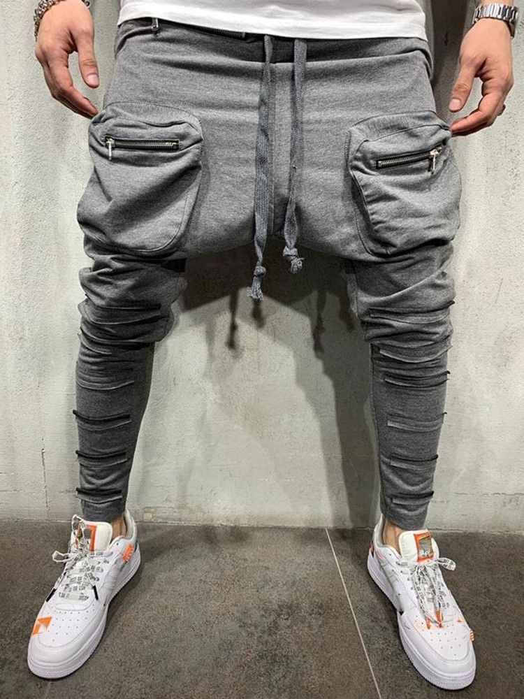 Plain Lace-up Baggy Pants Casual Mid Waist Men's Casual Pants