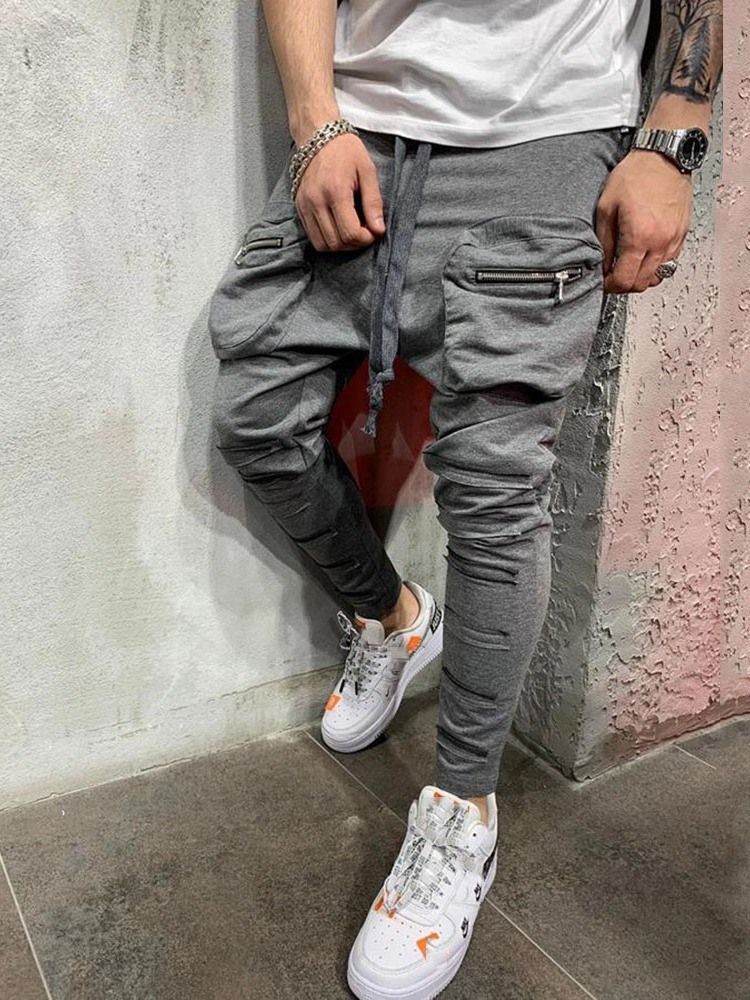 Plain Lace-up Baggy Pants Casual Mid Waist Men's Casual Pants