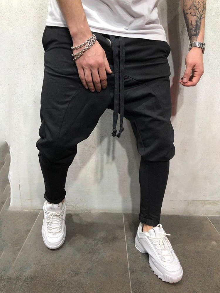 Plain Lace-up Herre Casual Baggy Pants