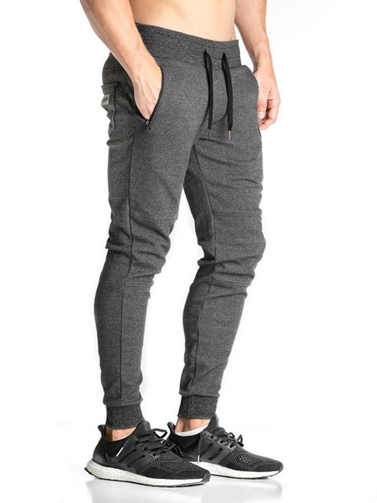 Plain Mid Waist Mænds Casual Slim Bukser