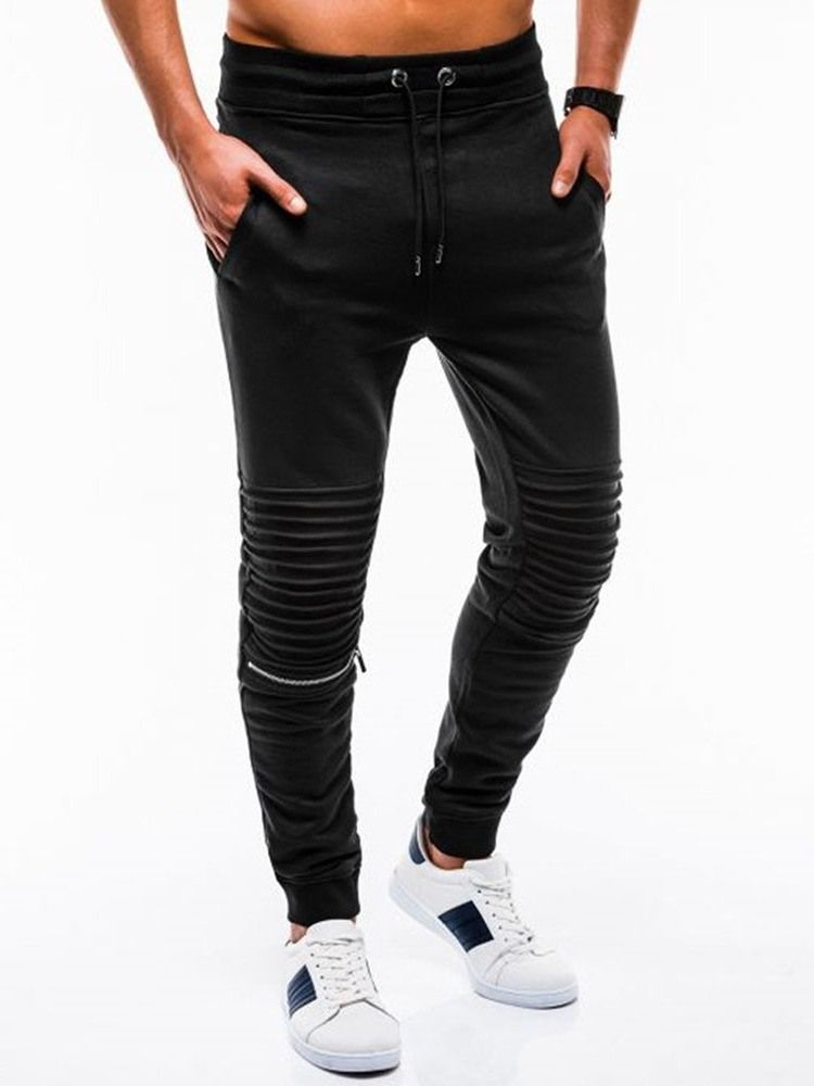 Plain Pocket Mid Waist Mens Casual Bukser