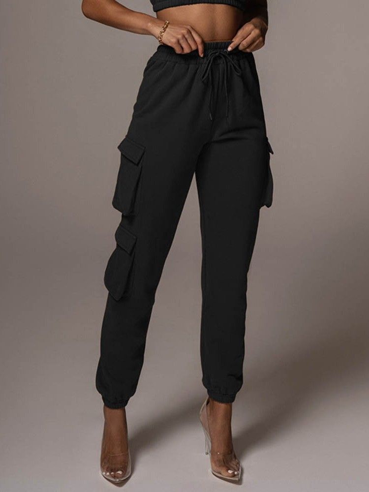 Plain Pocket Slim Full Length Pencil Pants Kvinders Afslappede Bukser