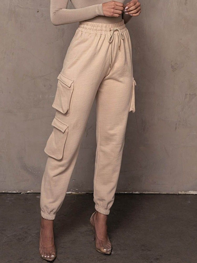 Plain Pocket Slim Full Length Pencil Pants Kvinders Afslappede Bukser