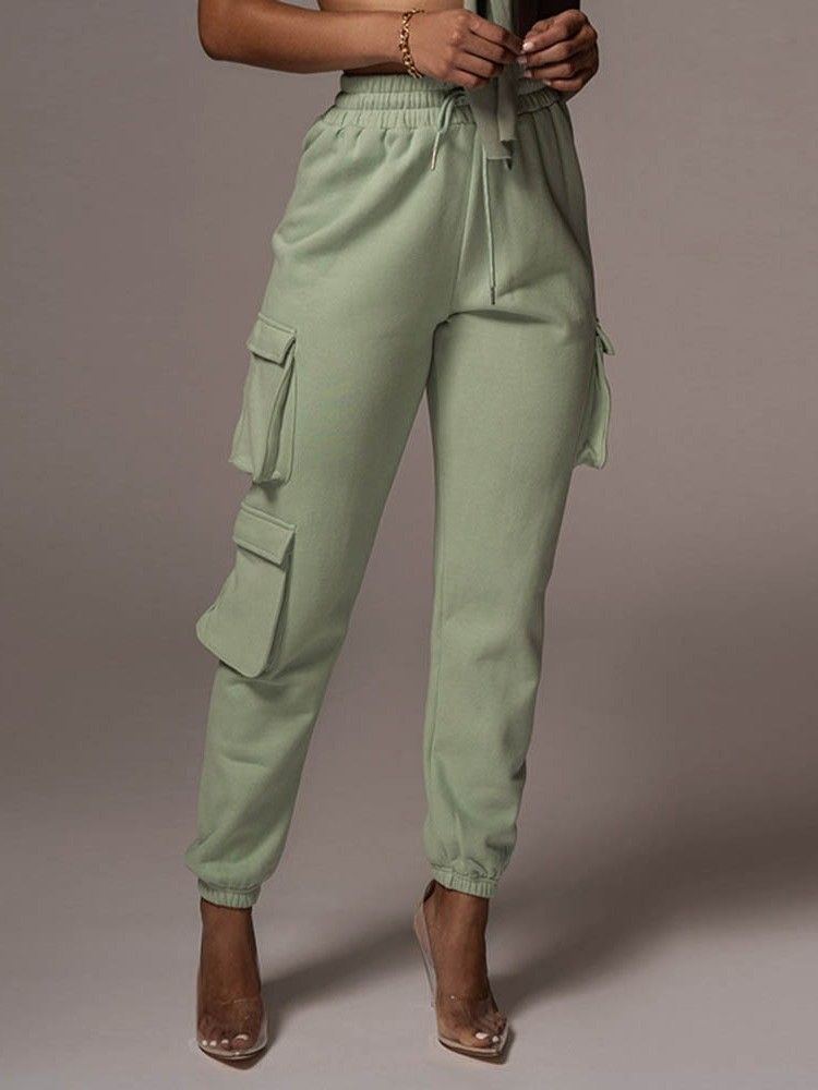 Plain Pocket Slim Full Length Pencil Pants Kvinders Afslappede Bukser