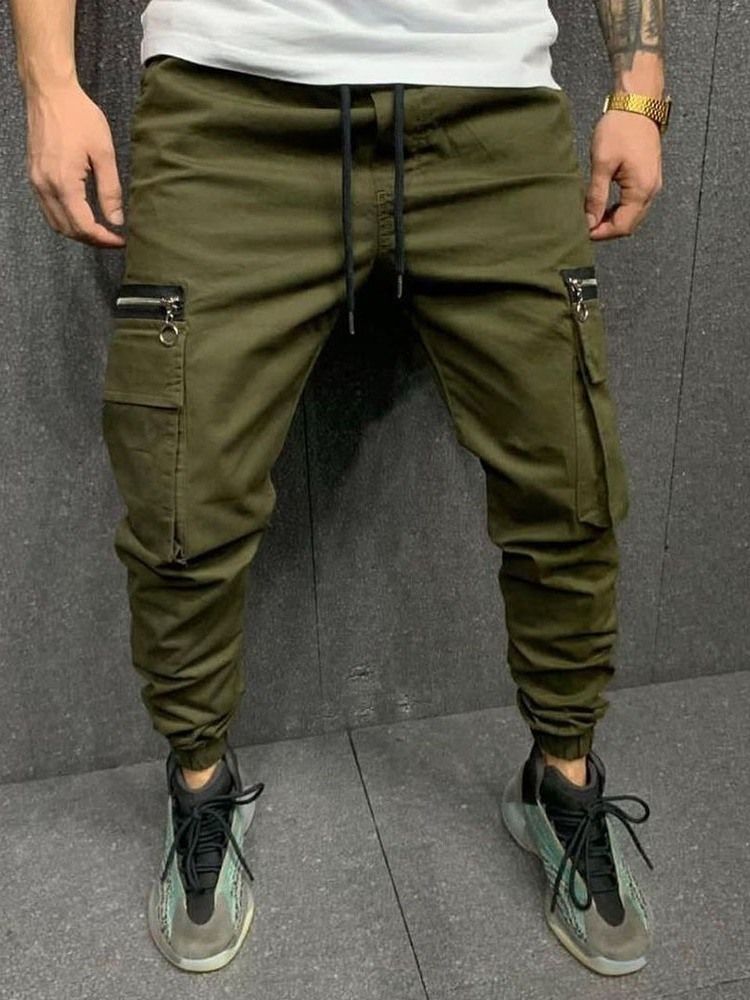 Pocket Pencil Pants Plain Mid Waist Men's Casual Pants