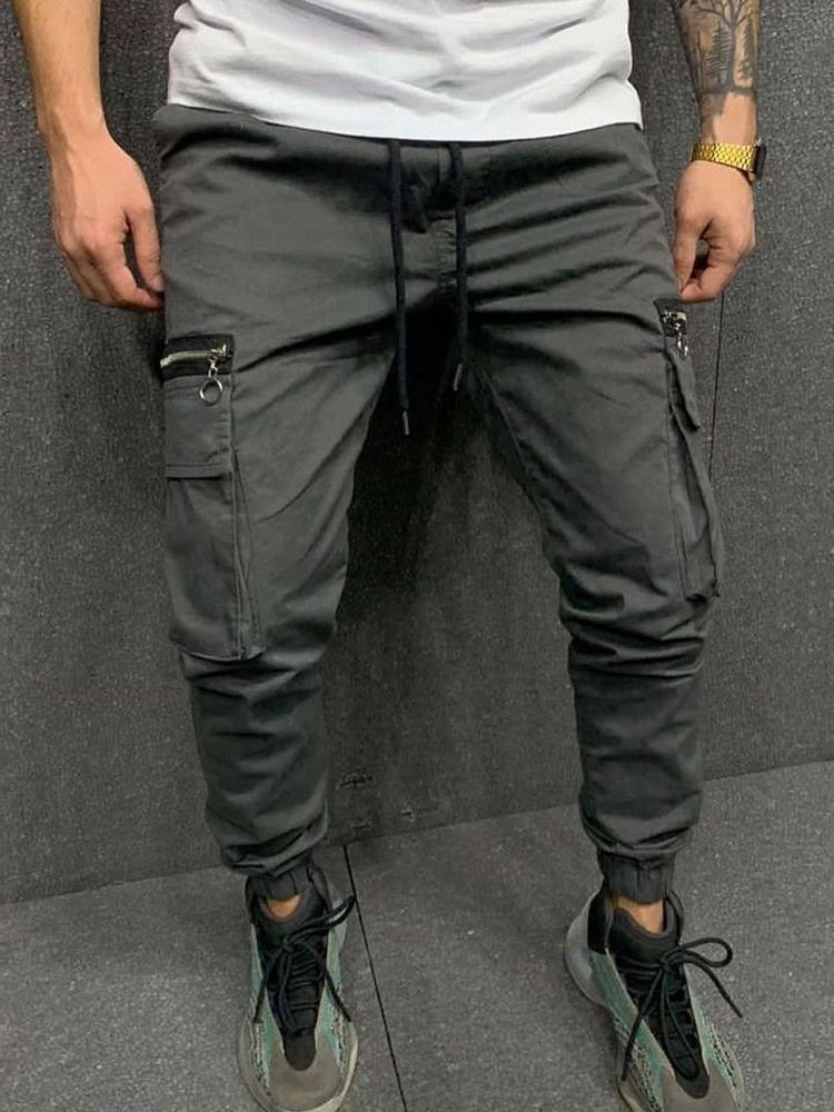 Pocket Pencil Pants Plain Mid Waist Men's Casual Pants