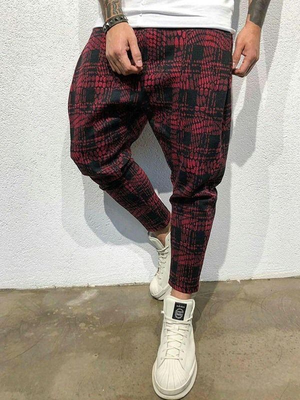 Pocket Plaid Mid Waist Mens Casual Bukser